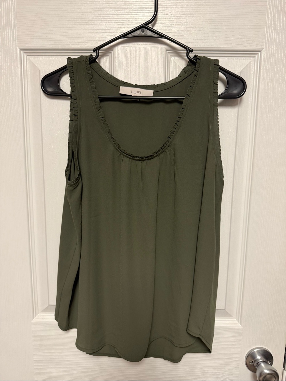 LOFT Olive Ruffle-Trim Sleeveless Shell